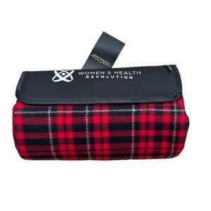 Crossland 4Imprint Picnic Blanket Black Red Plaid NWT